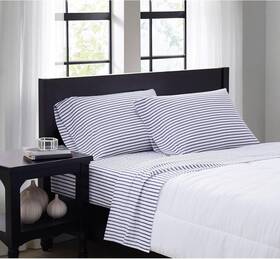 Truly Soft 783048139016 Full Sheet Set Navy Pinstripe Microfiber 4-piece Oeko-tex Certified