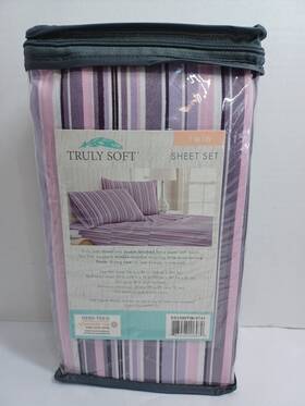 Truly Soft Everyday 783048998927 Twin Sheet Set Pink Purples White Stripes New