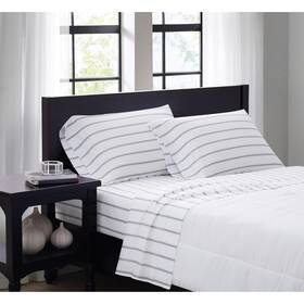 Ss3864wgfu-4700 Truly Soft Full Microfiber Sheet Pillowcase Set Ticking Stripe White Grey Bedding Ss3864wgfu-4700 Truly Soft Full Microfiber Sheet Pillowcase Set Ticking Stripe White Grey Bedding