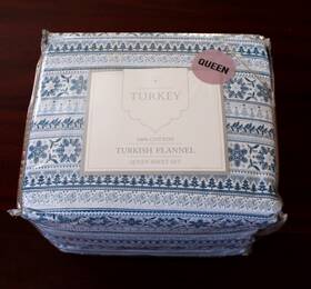 Turkish 883893836471 Flannel Sheet Set Queen New Nip Blue Nordic Pattern