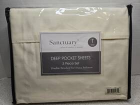 Twin 645470214894 Sanctuary Deep Pocket 3-piece Sheets Ivory Double Brushed For Softness New