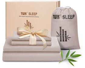 Twk 759614708375 Genuine 100% Organic Viscose Derived From Bamboo Bed Sheet Set -queen - Sand