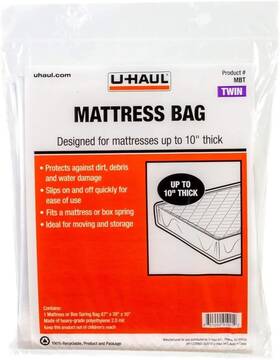 U-haul 801000910012 Standard Twin Mattress Bag Moving And Storage Cover For Clear