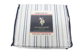 M4p805-dnbry U.s. Polo Association Assn. Queen Sheet Set Danbury Stripe Navy 4pc Printed