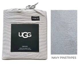 Ugg 008889007837 Devon Sheet Set Navy Blue White Stripe Pinstripe Twin Xl Extra Long 3pc New