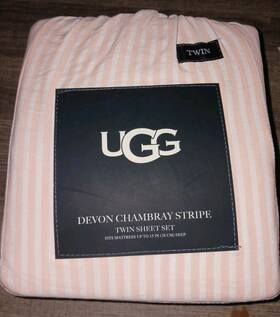 Ugg 008889188970 Devon Chambray Stripe Sheet Set Ss Sunset Size Twin Xl Pink White-new