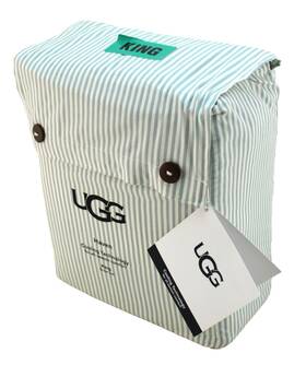 Ugg Australia 008889413270 New Haven King Size Mist/white Pin Stripe Cooling Sheet Set Fit 19 Inch Mattress