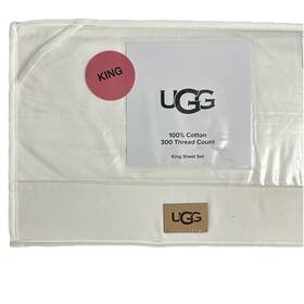 0888900683 Ugg Australia Iona King Sheet Set In Bright White 100% Cotton Bedding Nwt