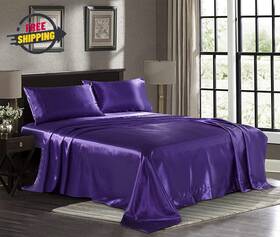 Un 705353720024 Satin Sheets California King 4-piece Purple Luxury Silky Bed - Extra