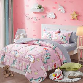 Uzbig-25 Uozzi Bedding Kids Girls Bed In A Bag 6 Pieces Twin Size Unicorn Pink Colorfu Uzbig-25 Uozzi Bedding Kids Girls Bed In A Bag 6 Pieces Twin Size Unicorn Pink Colorfu