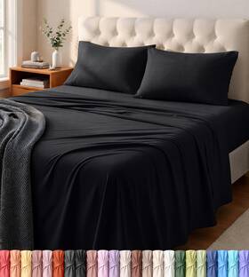 Utopia Bedding 197703202944 Jersey Knit 4-piece Queen Sheet Set Cotton Sheets Soft Black
