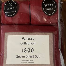 1177-q Vanessa Collection #1177-q 1800 Queen Sheet Set Red Organic 100% Cotton Touch