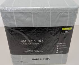 Vera Wang 400381860819 Seaglass Stripe 600 Tc Pima Cotton King 4 Piece Luxury Soft Sheet Set