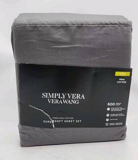 Vera Wang 400526613140 New 4-piece Set Dark Grey Simply Pillow Case And Sheets 600tc - King Vera Wang 400526613140 New 4-piece Set Dark Grey Simply Pillow Case And Sheets 600tc - King