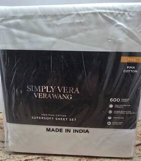 Vera Wang 400617906243 Simply Vera-vera Pima Cotton Sheet Set 600 Count Supersoft Full White