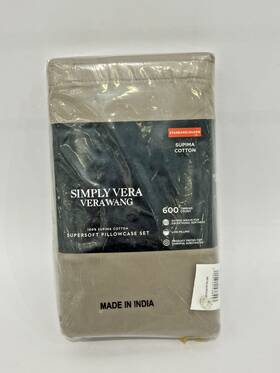 Vera Wang 400720538553 Simply Pima Cotton 600 Thread Count Pillowcase Set Mushroom New