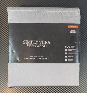 Vera Wang 400740328455 Simply 600 Tc 100% Pima Cotton Queen 4 Piece Sheet Set In Steel Color