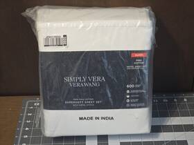 Vera Wang 400798960706 Simply 4 Pc Pima Cotton White Queen Supersoft Hotel Sheet Set - 600 Tc