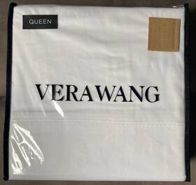 Vera Wang 883893519961 Queen Sheet Set Simple Dot Satin Weave Cotton White Embroidered