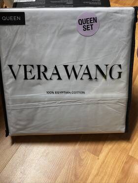 Vera Wang 883893890312 Queen 4 Piece Sheet Set Bone White 100% Egyptian Washed Cotton Percale
