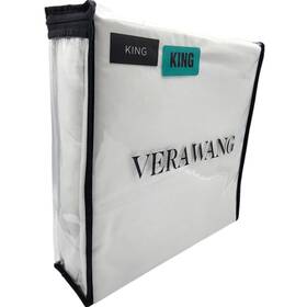 Vera Wang 883893916258 Cotton Luxurious Satin Weave White King Size Sheet Set 4pc Twill Lines