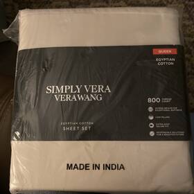 Vera Wang 887719076614 Simply Egyptian Cotton Sheets 800 Thread Count Queen Whisper White