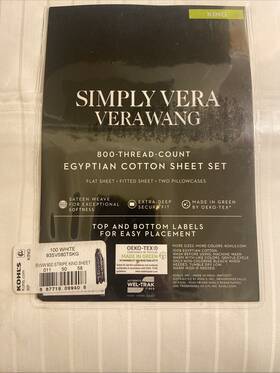 Vera Wang 887719099408 King Sheet Set Luxury Sateen Cotton Bedding 800 Thread Count White Stripe