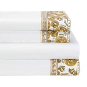 Versace 052045519339 Medusa Amplified 4-piece Queen Bed Set Sheet White/gold Nib 1000