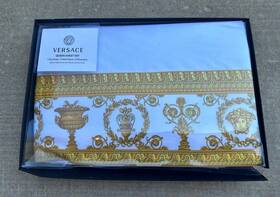 Versace 058336768196 New Barocco Cotton 4-piece Sheet White/gold 875 Free Shipping