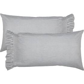 Vhc Brands 840528183959 Sawyer Mill Blue Ticking Stripe Ruffled King Pillow Case Set