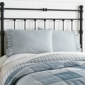 Vhc Brands 840528183966 Sawyer Mill Blue Ticking Stripe Ruffled Standard Pillow Case