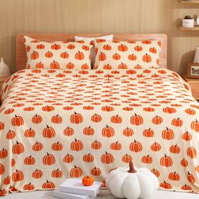 Vitalcozy Lua-vitalcozy-2797 4 Pcs Halloween Thanksgiving Bedding Set Queen Size Fall Orange Pumpkin Sheet