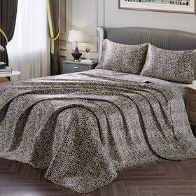 Yuhuai210707-0005 Vonty Satin Sheets Cal King Soft Leopard Bed Set 1 Fitted Flat Pillowcases Deep Pocket