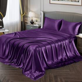 Yuhuai231212-305 Vonty Satin Sheets Queen Bed 1 Deep Pocket Fitted Flat 2 Pillow Cases