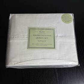 Walden Collection 842164014574 4pc Queen Size Sheet Set 620 Single Ply Solid Ivory Cotton New