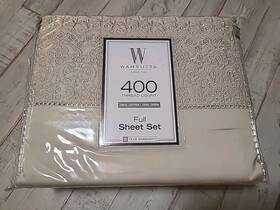 Wamsutta 008689524305 New Full Sheet Set 100% Cotton Sateen Weave 400 Thread Count Beige Lace Wamsutta 008689524305 New Full Sheet Set 100% Cotton Sateen Weave 400 Thread Count Beige Lace