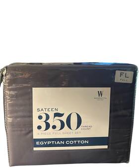Wamsutta 008889237791 Dark Blue Jean 350 Tc 100% Egyptian Cotton Sateen Full Sheet Set