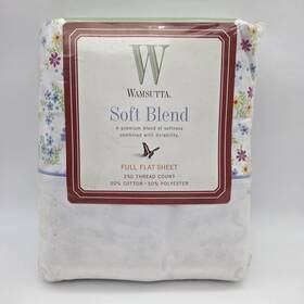 Wamsutta 030473004144 Full Flat Sheet Soft Blend Delray Floral White Cotton/polyester