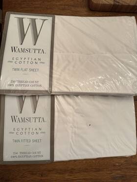 Wamsutta 030473878196 New Twin Flat &fitted Sheet 100% Egyptian Cotton White 250 Thread Ct
