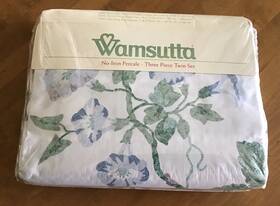 Wamsutta 034086393404 Cavendish Three Piece Twin Sheet Set No-iron Percale Green Pink Floral