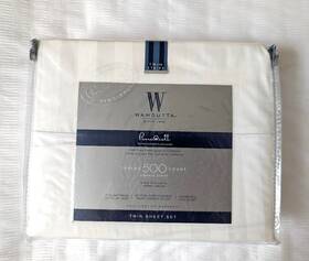 Wamsutta 444100315785 500 Thread Pima Cott Twin Sheet Set White Damask Stripe New