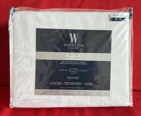 Wamsutta 444100357976 Pimacott Queen Jacquard Stripe Flat 625 Threadcount Rare New
