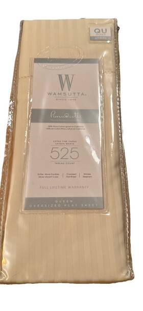 Wamsutta 444600026556 Queen Pima Cotton 525 Thread Count Oversized Flat Sheet Ivory Stripe