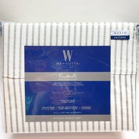 Wamsutta 444600437703 625-thread Count Pimacott Queen Sheet Set White/gray Pinstripes 4pc New Wamsutta 444600437703 625-thread Count Pimacott Queen Sheet Set White/gray Pinstripes 4pc New