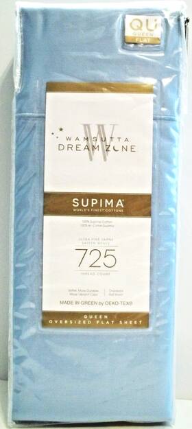 Wamsutta 444800027582 725 Thread Supima Cotton Light Blue Flat Sheet Sateen Queen New