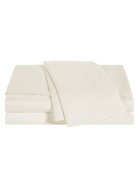 2000001697 Wellbeing Sunham Ivory Solid 300 Thread Count Queen Sheet Set