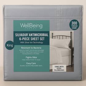 7502 Wellbeing By Sunham 734737677067 300 Thread Count 6 Pc. Sheet Set With Silvadur Antimicrobial Treatment