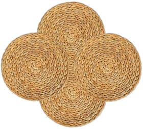 Wenfome 191762781952 4 Pack Woven Placemats Natural Water Hyacinth Weave Placemat Set Round Braid