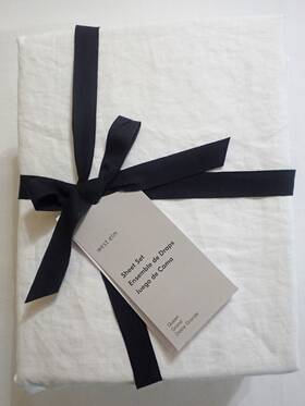 04646687 West Elm Nwt Queen White Sheet Set European Flax Linen With 2 Pillowcases