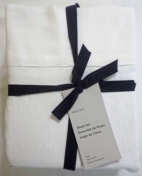 07783657 West Elm Nwt King White Sheet Set Washed 100% Organic Cotton With 2 Pillowcases